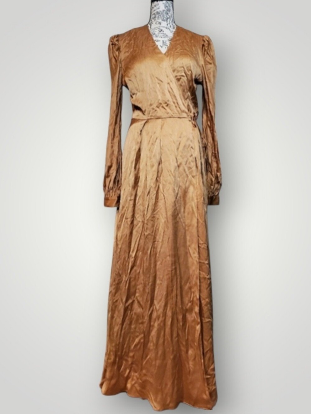 Free People Kristal Hill Limited Edition 100% SILK Tan Maxi Wrap Dress SIZE:6